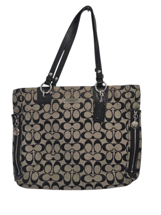 Coach Handbags - Coach F19388 Gallery Signature Zip Tote Black Black & Gray
